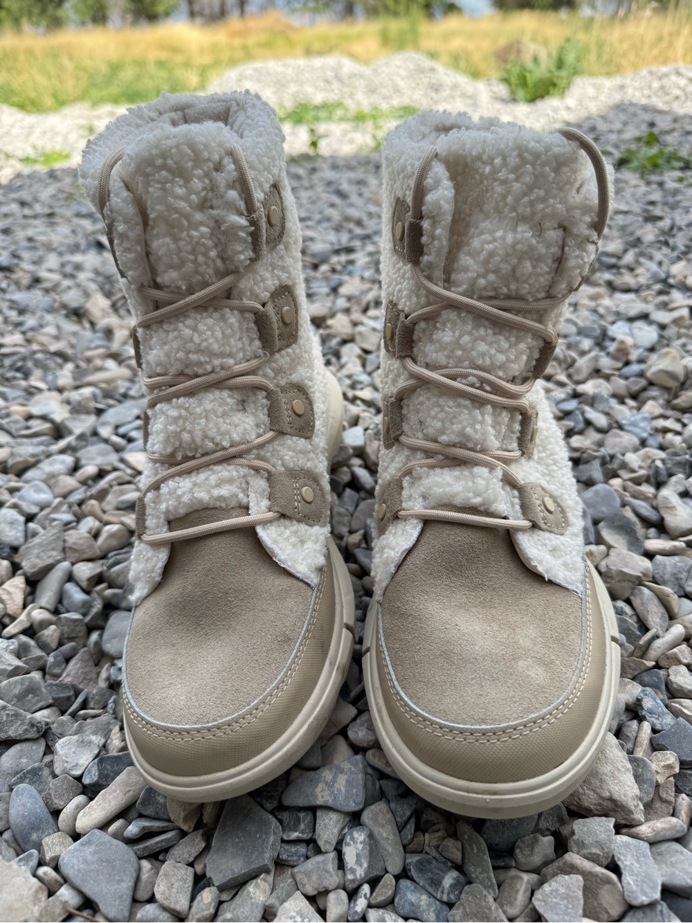 NEW Sorel Women’s Explorer II Joan Cozy Boots in the Ancient Fossil/Sea Salt